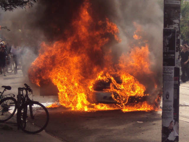 Police vehicle on fire